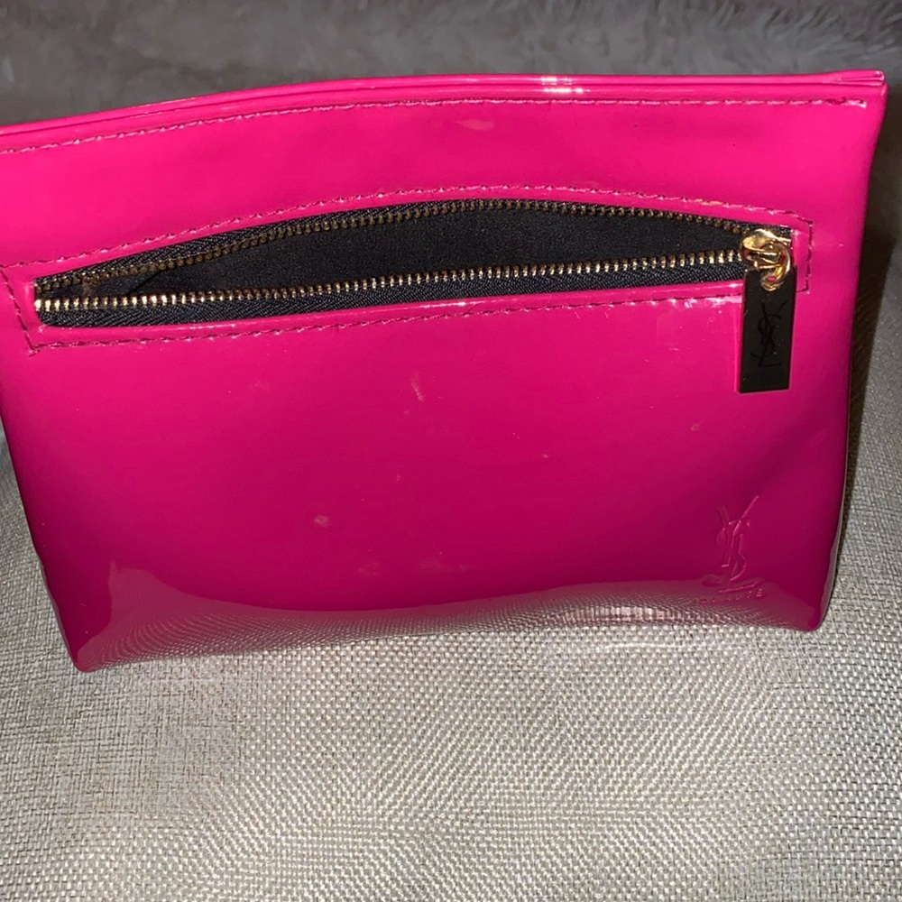 YSL Beauty Fusha Front Zipper Patent Cosmetic Makeup Pouch EUC